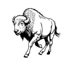 single line bison running side profile outline tattoo design idea