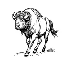 single line bison running side profile outline tattoo design idea