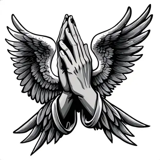 praying hands with wings  tattoo design idea