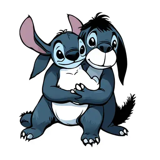 stitch and Eeyore holding a baby tattoo design idea
