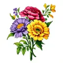 Carnation, Daisy, violet, aster, marigold, aster and gladiolus flower vine  tattoo design idea