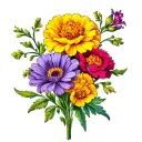Carnation, Daisy, violet, aster, marigold, aster and gladiolus flower vine  tattoo design idea