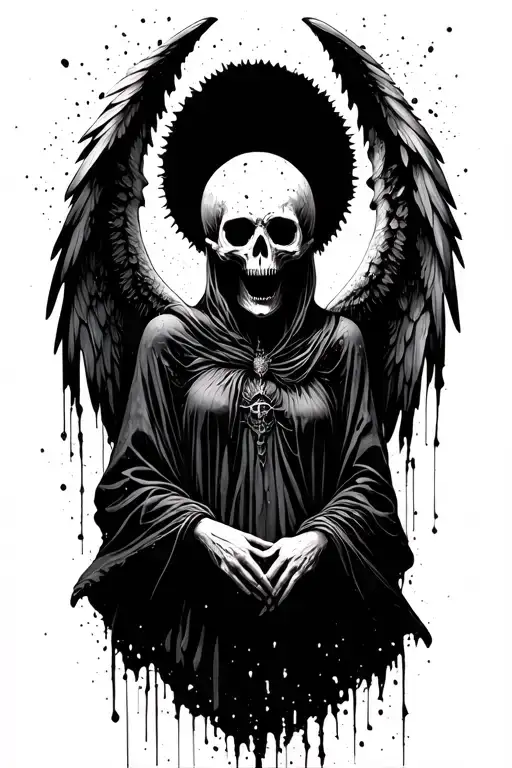 angel of death grungy goth scary messy tattoo design idea