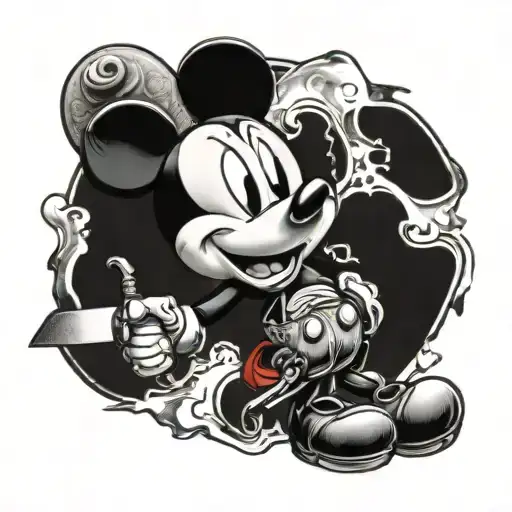 mickey mouse holding a bloody knife tattoo design idea