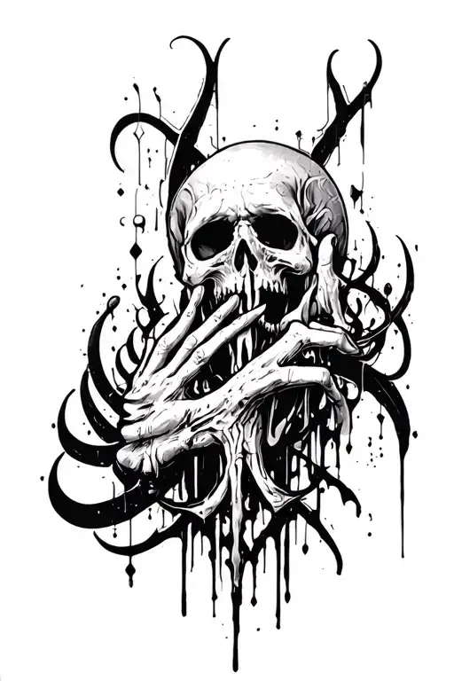 Raw Blackwork Cyber Sigils Gothic Lettering Anatomical Brush Strokes Bold High Contrast Full-Body Horror tattoo design idea