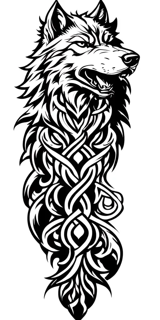 Celtic wolf with amour tribal  tattoo design idea