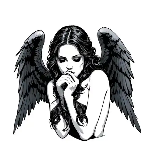 seductive evil angel shushing to sleep  tattoo design idea