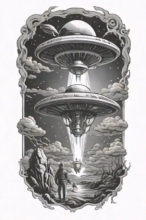 alien abduction scene tattoo design idea