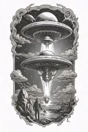 alien abduction scene tattoo design idea
