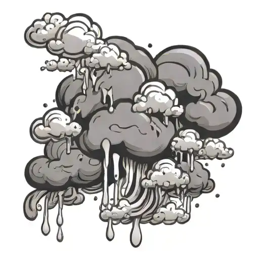 clouds with slime dripping tattoo design idea