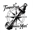 compass, text saying "Tempus Fugit Memento Mori", lighthouse tattoo design idea