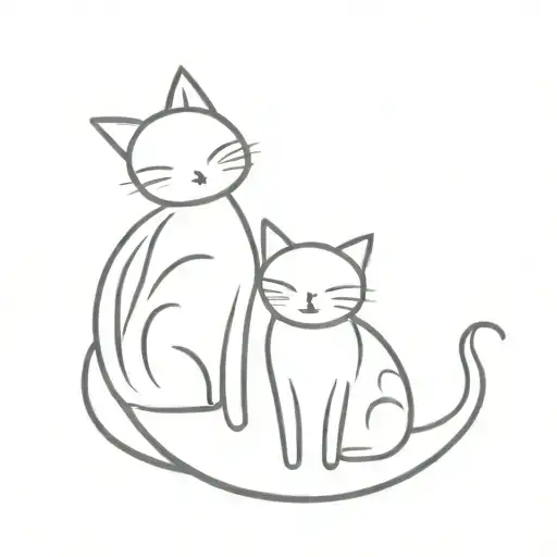 fine line two cats together. one is black, the other one grey stripes tattoo design idea