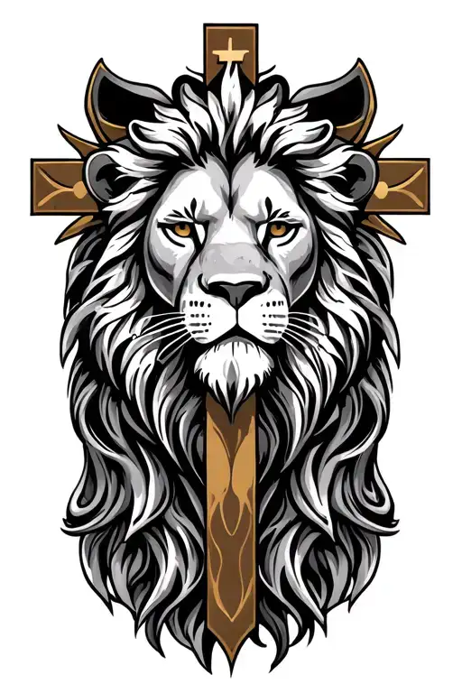 Christian cross with lion tattoo design idea