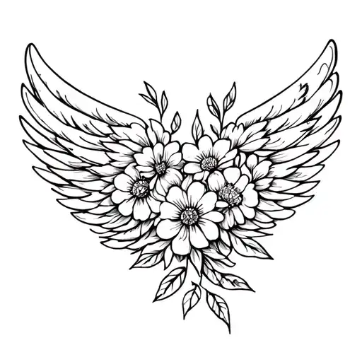 wings wrapped in flowers tattoo design idea