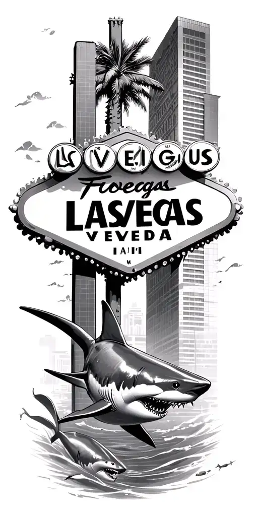 Las Vegas strip underwater with sharks swimming tattoo design idea