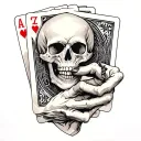 Skull hand holding a deck of cards on upper shoulder  tattoo design idea