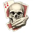 Skull hand holding a deck of cards on upper shoulder  tattoo design idea