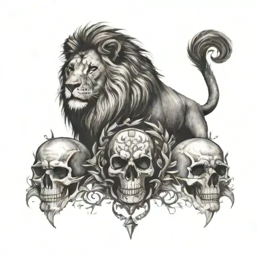 Shoulder tattoo, Lion, skull, very detailed blackwork tattoo tattoo design idea
