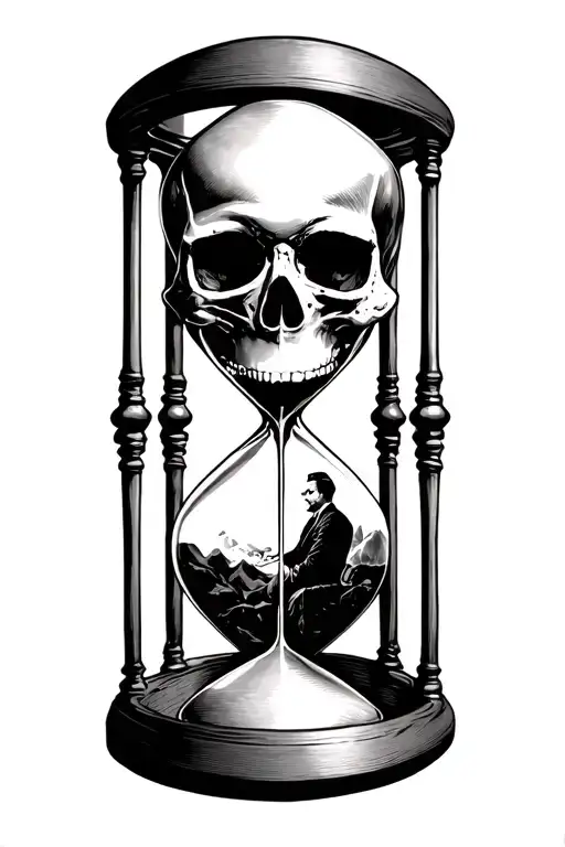 skull, hourglass with a man inside it. blank face made tattoo design idea