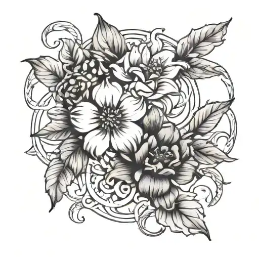 january, april, September birth flower intertwined tattoo design idea