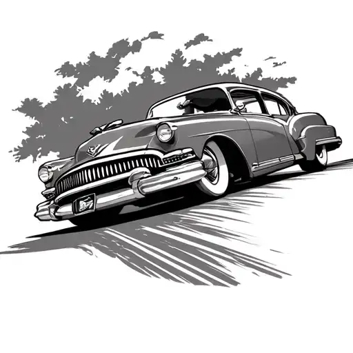 buick with elbows on freeway tattoo design idea