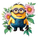 minion with magrite flower tattoo design idea