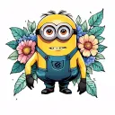 minion with magrite flower tattoo design idea