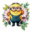 minion with magrite flower tattoo design idea