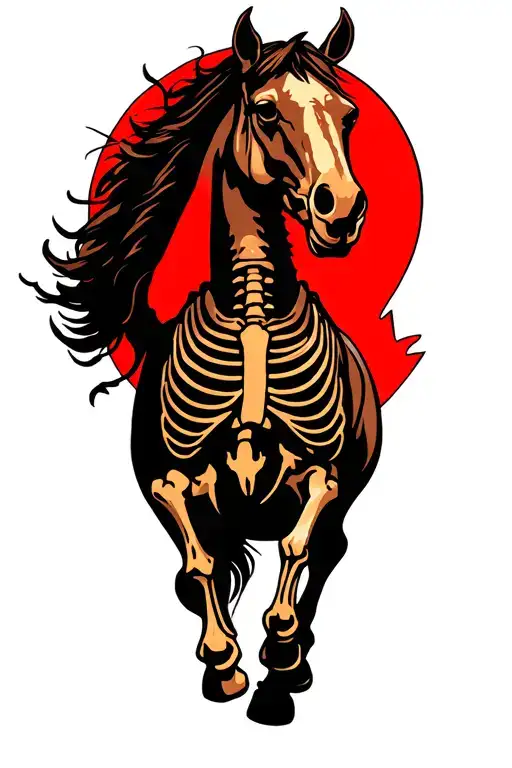 horse skeleton galloping tattoo design idea