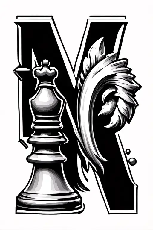 chess piece letter M tattoo design idea
