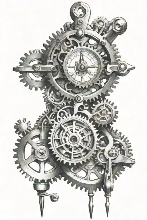 pendulum hanging from complex machine with gears   tattoo design idea