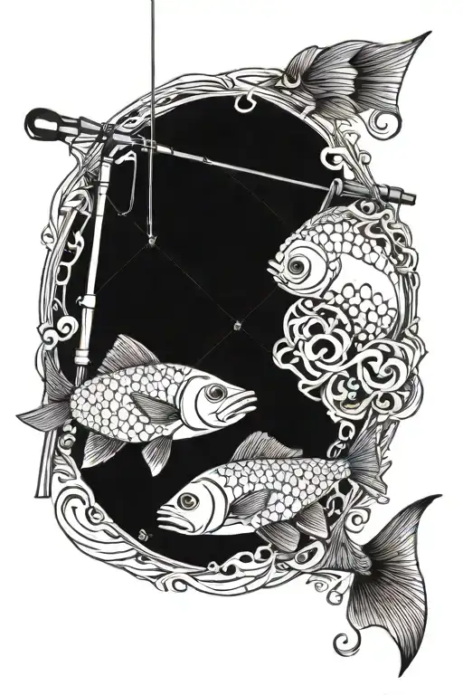 Fishing pole and fish, The name Cooper written tattoo design idea