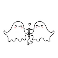 cute matching ghosts holding string phone tattoo design idea