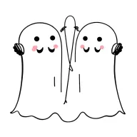 cute matching ghosts holding string phone tattoo design idea