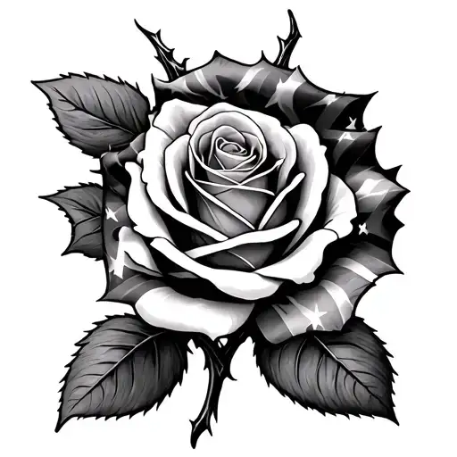 American flag roses medical thorns wrapping tattoo design idea