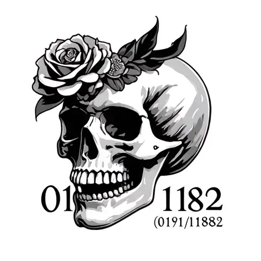 "01/01/1982" "01/01/1982" SKULL WITH BIRTHDAY DATE IN ROMAN NUMBERS tattoo design idea