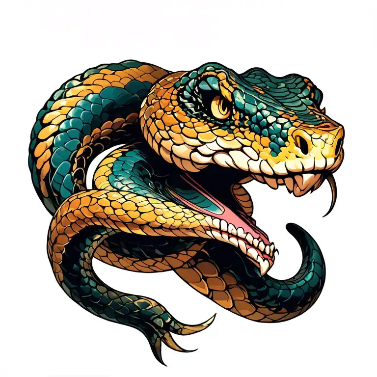 Front snake head with an ornate background tattoo design idea