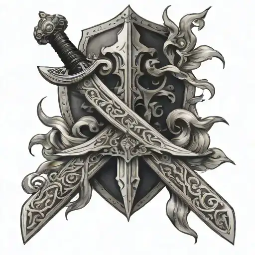 sword with Omnia vincit amor as the guard  tattoo design idea
