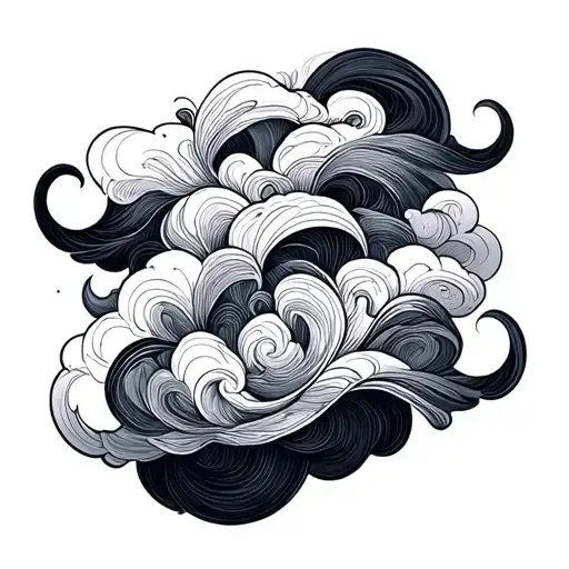fine line swirly clouds tattoo design idea