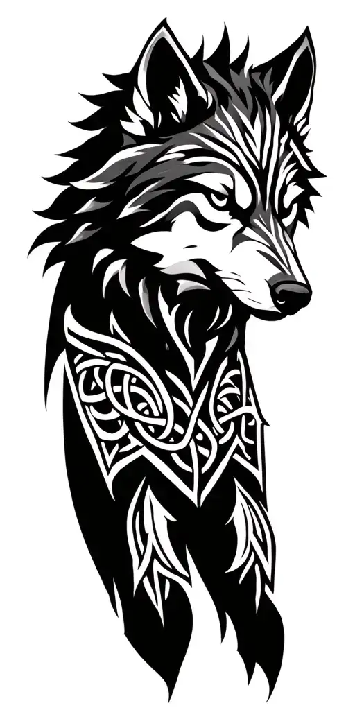 Celtic wolf surrounded by armor  tattoo design idea