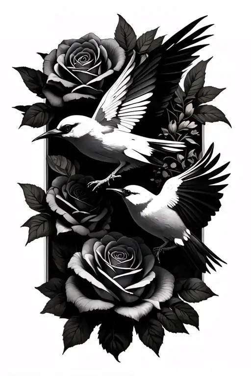 cool cross birds and roses  tattoo design idea