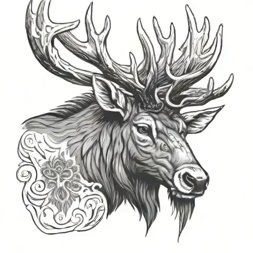 elk desd head tattoo design idea