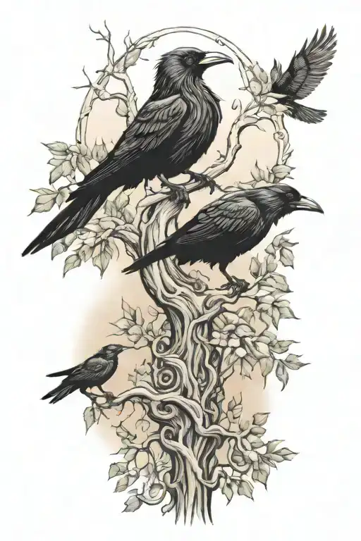 Scandinavia, raven, yggdrasil tree tattoo design idea