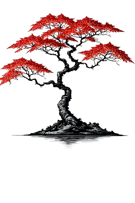 Japanese maple tree with leaves tattoo design idea