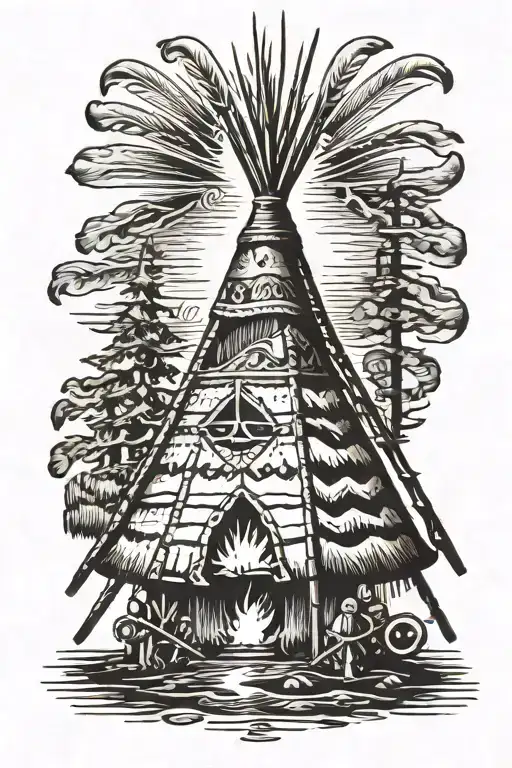 teepee, wild west, fire tattoo design idea