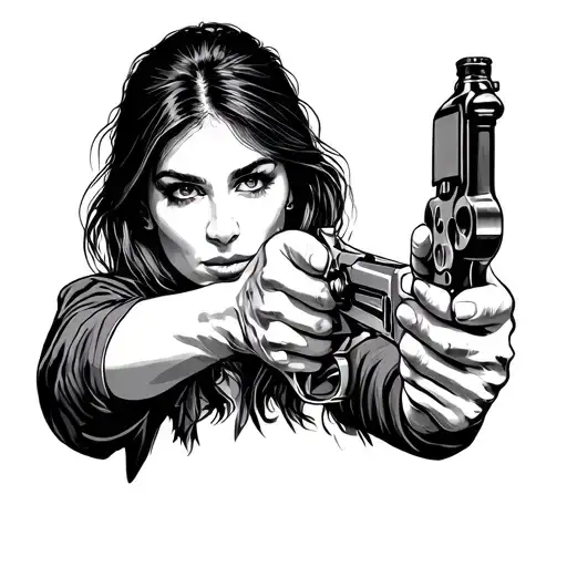 Cristin Milioti with a gun firing in bar tattoo design idea