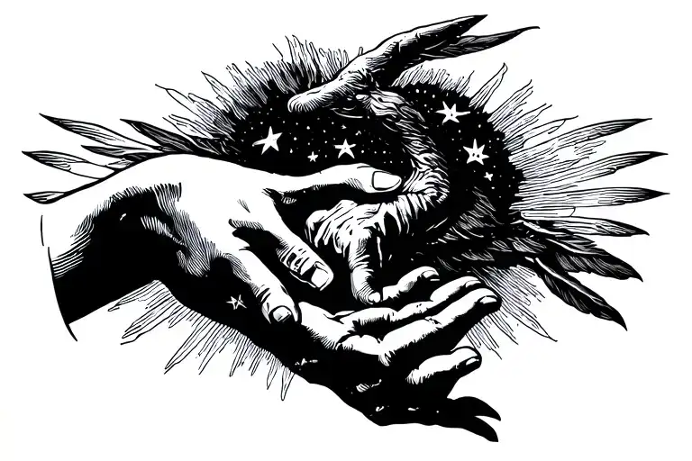 creation of adam hands reaching tattoo design idea