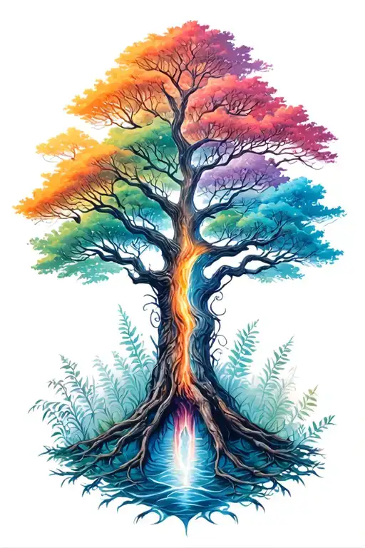 the tree of life, half of it is dead, the other half is alive, its connected in the middle by stiches tattoo design idea