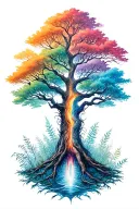 the tree of life, half of it is dead, the other half is alive, its connected in the middle by stiches tattoo design idea