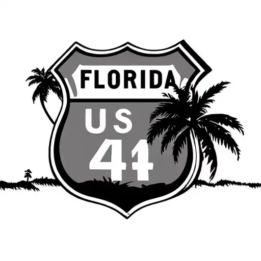 Palm trees and a route 66 shield sign that says Florida US 441 tattoo design idea